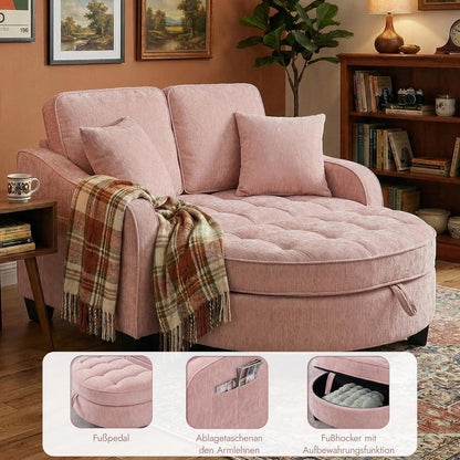 Schlafsofa Klein Rosa – 2-in-1 mit Hocker & Kissen