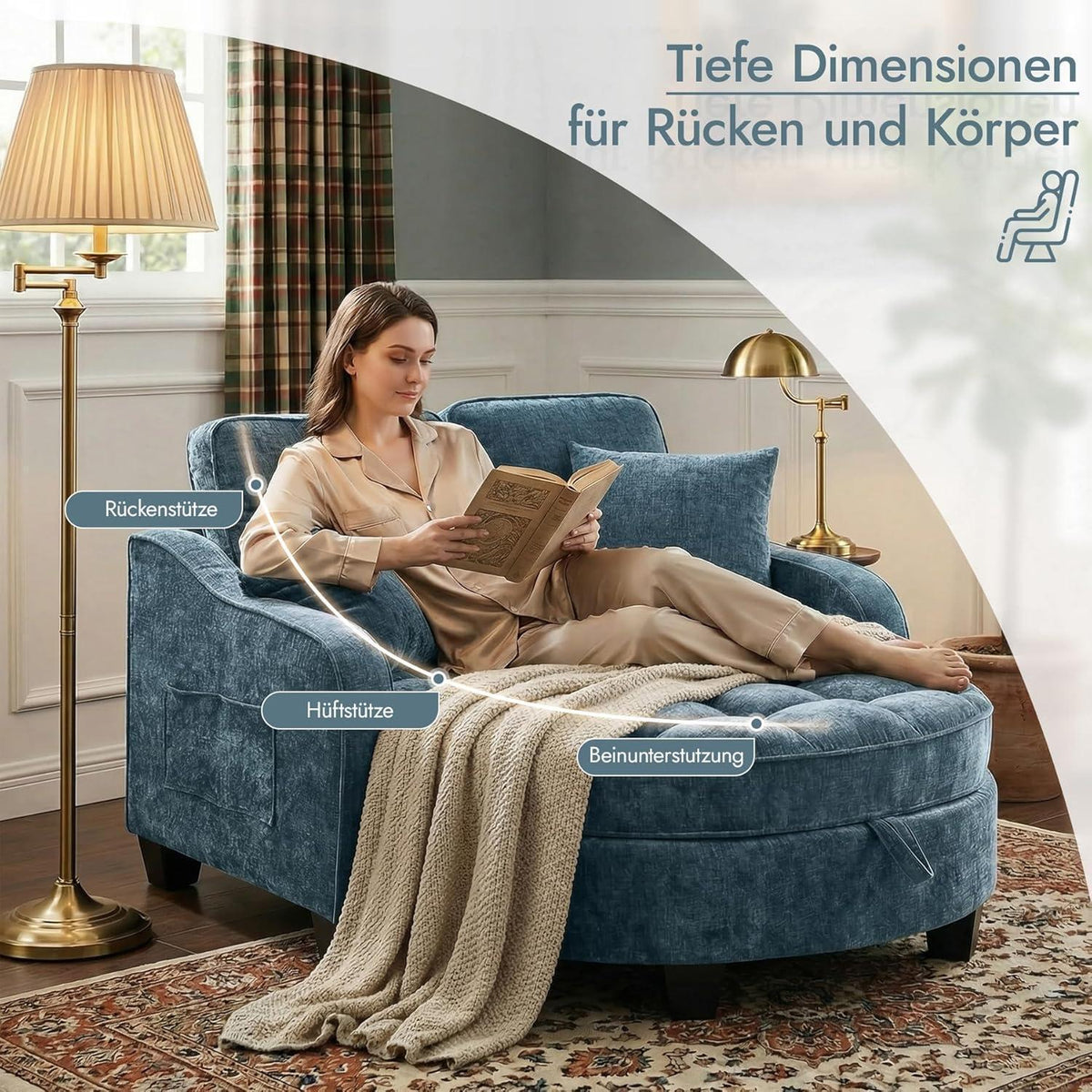 Schlafsofa Klein Blau – 2-in-1 mit Hocker & Kissen