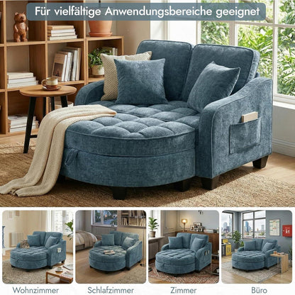 Schlafsofa Klein Blau – 2-in-1 mit Hocker & Kissen