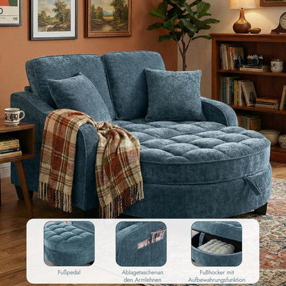 Schlafsofa Klein Blau – 2-in-1 mit Hocker & Kissen