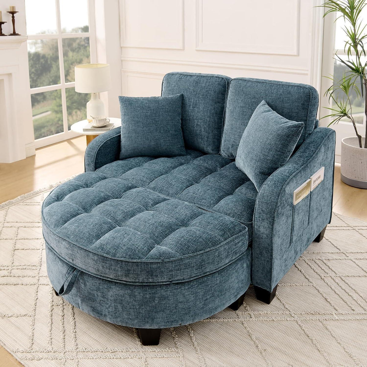 Schlafsofa Klein Blau – 2-in-1 mit Hocker & Kissen
