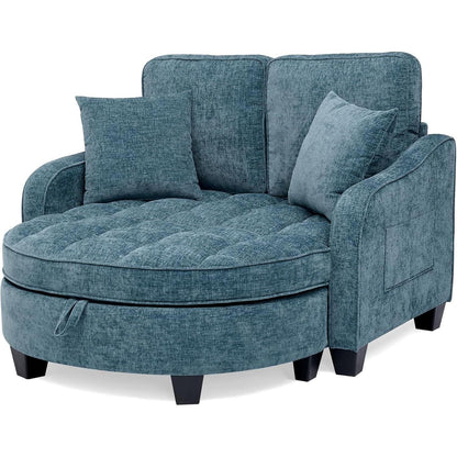 Schlafsofa Klein Blau – 2-in-1 mit Hocker & Kissen