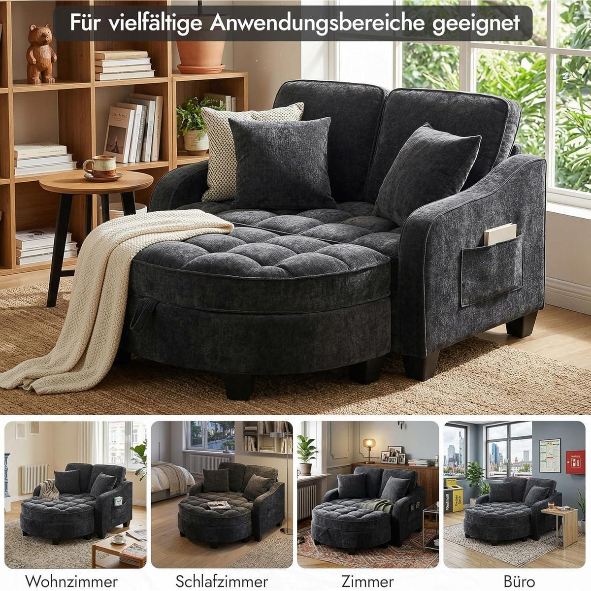 Schlafsofa Schwarz – Kompakt & Platzsparend mit Kissen