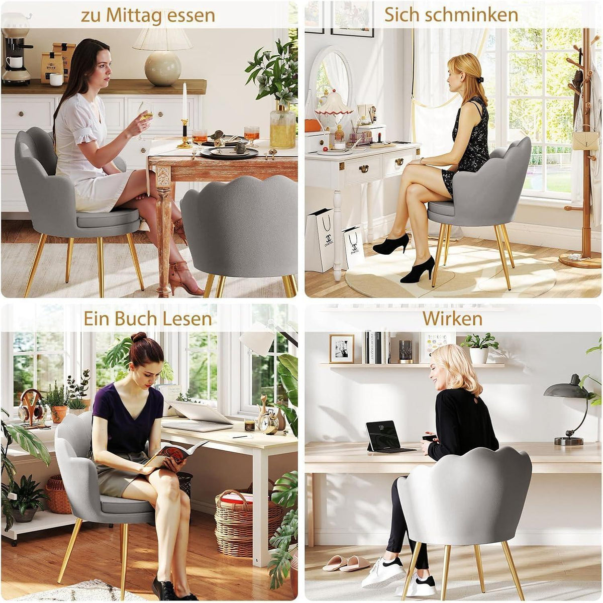 Samt Esszimmerstühle 2er Set mit Blütenblatt-Rückenlehne