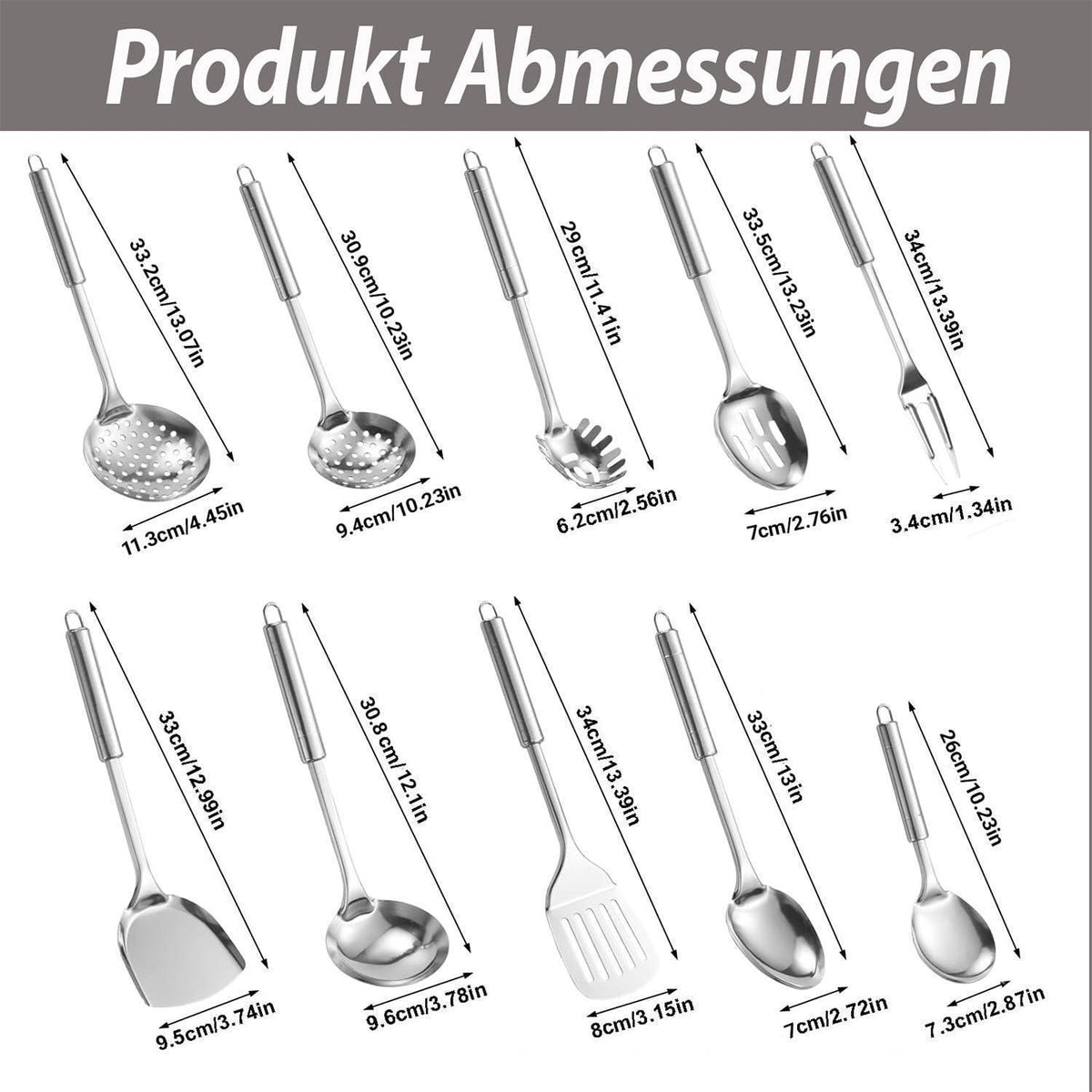10-teiliges Küchenhelfer Set Edelstahl, Hitzebeständig