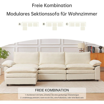 JIEXI Ecksofa mit Schlaffunktion – Beige, 288x132 cm