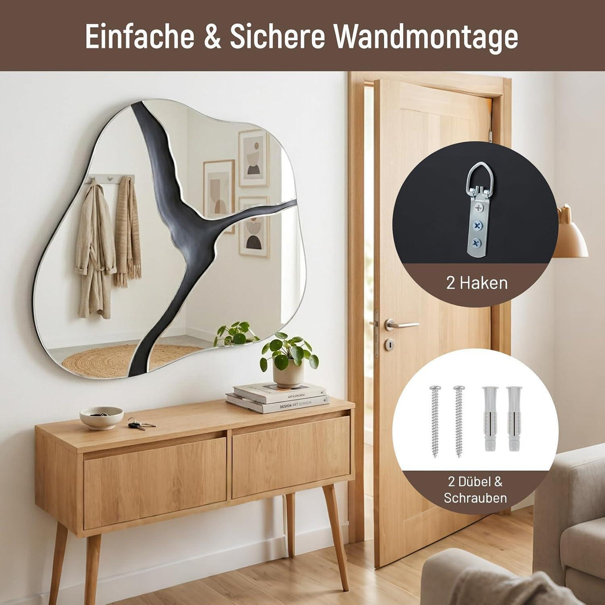 Asymmetrischer Wandspiegel Wolke 80x70cm | Dekorativer Spiegel für Wohnzimmer