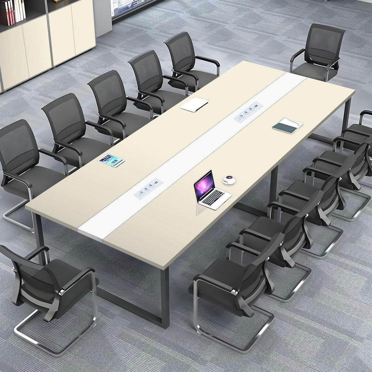 Konferenztisch groß mit Kabeldurchführung – Modernes Büro Meeting Tisch