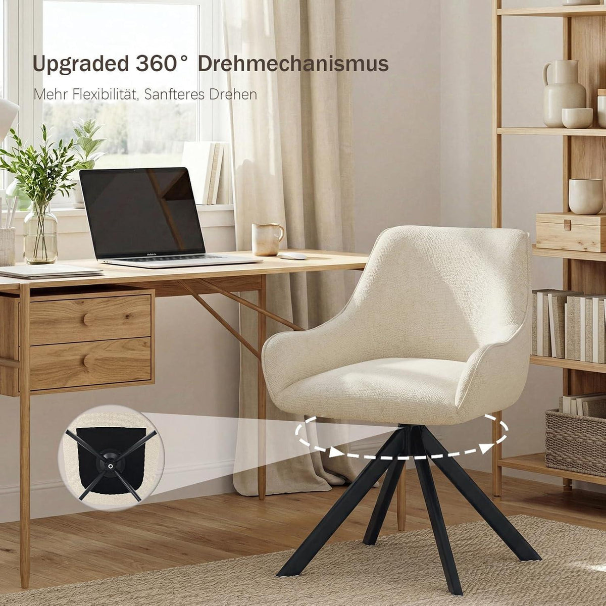Drehbarer Esszimmerstuhl Set 6er – Cremeweiß, Chenille & Metallgestell