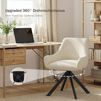 Drehbarer Esszimmerstuhl Set 6er – Cremeweiß, Chenille & Metallgestell