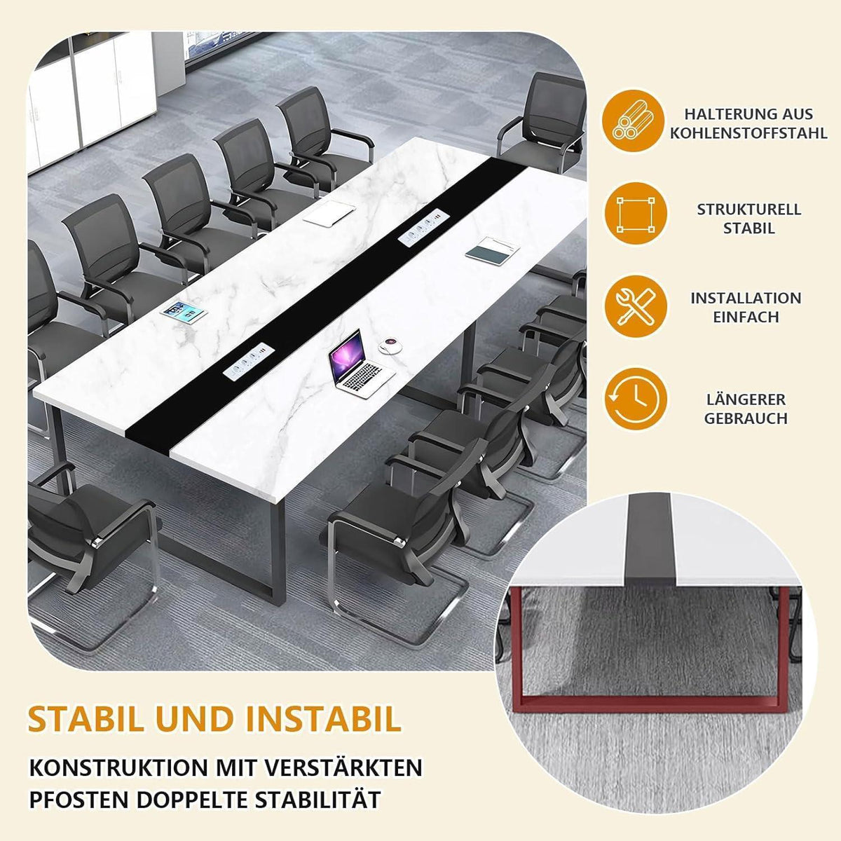 Konferenztisch groß mit Kabelmanagement – Modern & Stabil