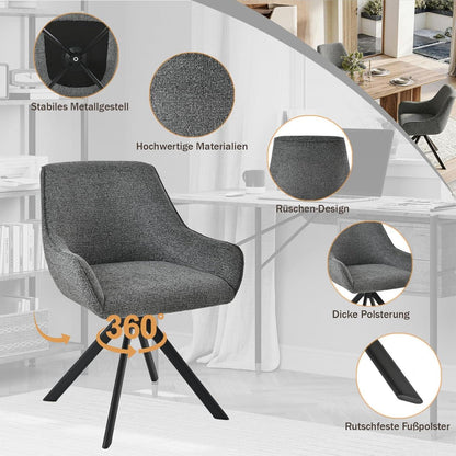 Drehbarer Esszimmerstuhl Set Grau – Polsterstuhl mit Armlehne