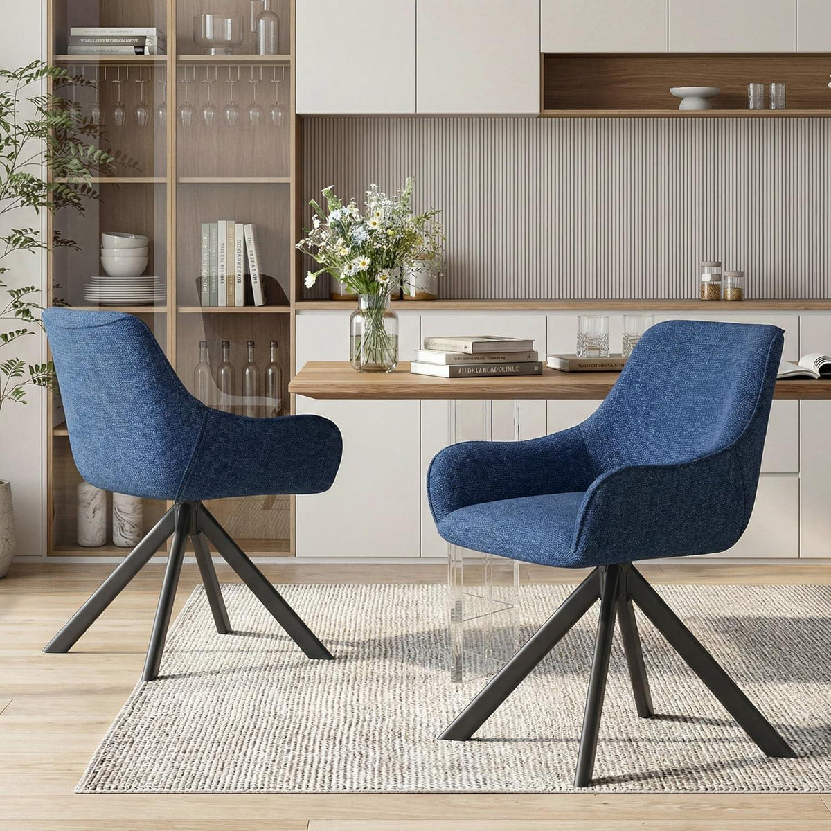 Drehbarer Esszimmerstuhl Set Dunkelblau – Modern & Komfortabel