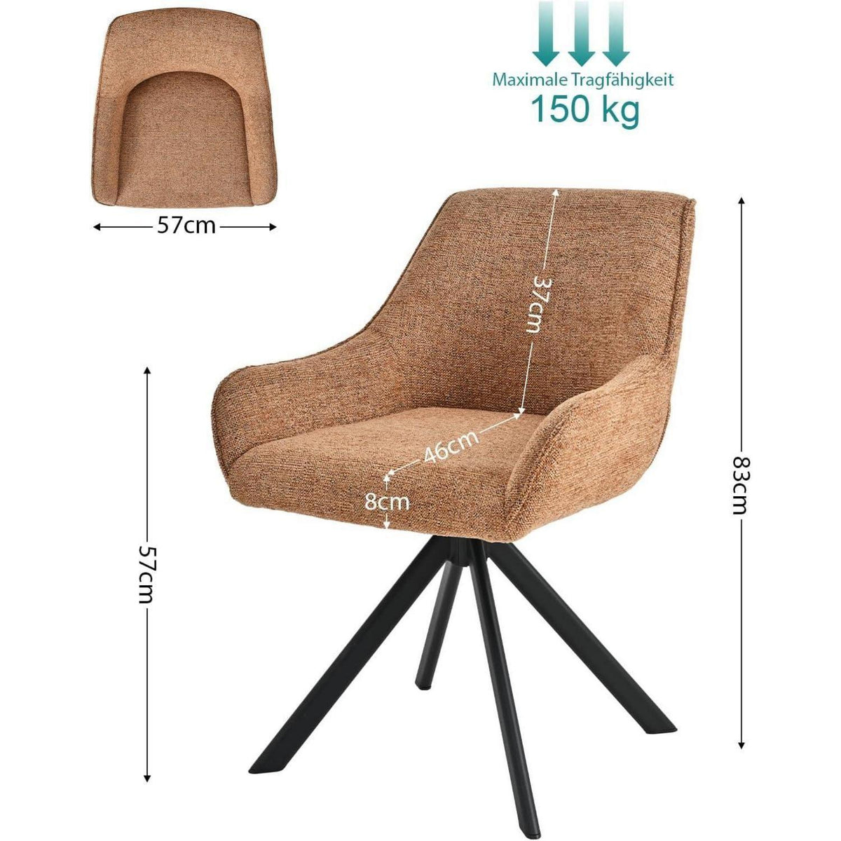 Drehbarer Esszimmerstuhl Set 6er – Chenille, Camelbraun