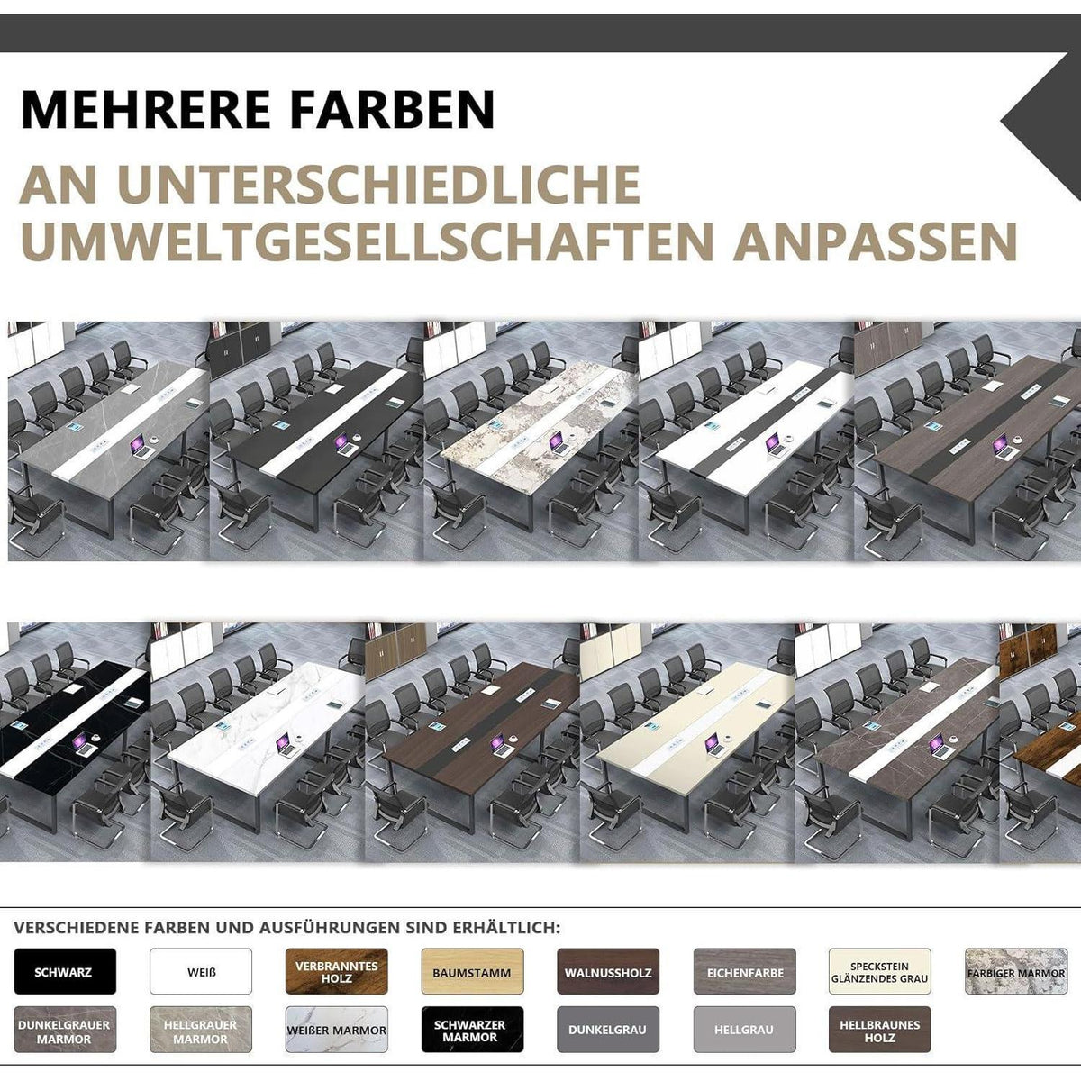 Konferenztisch groß mit Kabeldurchführung – Modern & Stabil