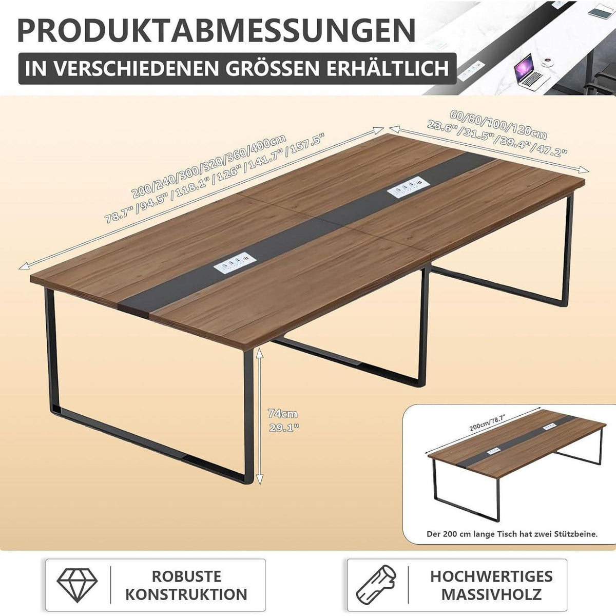 Konferenztisch Modern N 400x120cm mit Kabeldurchführung