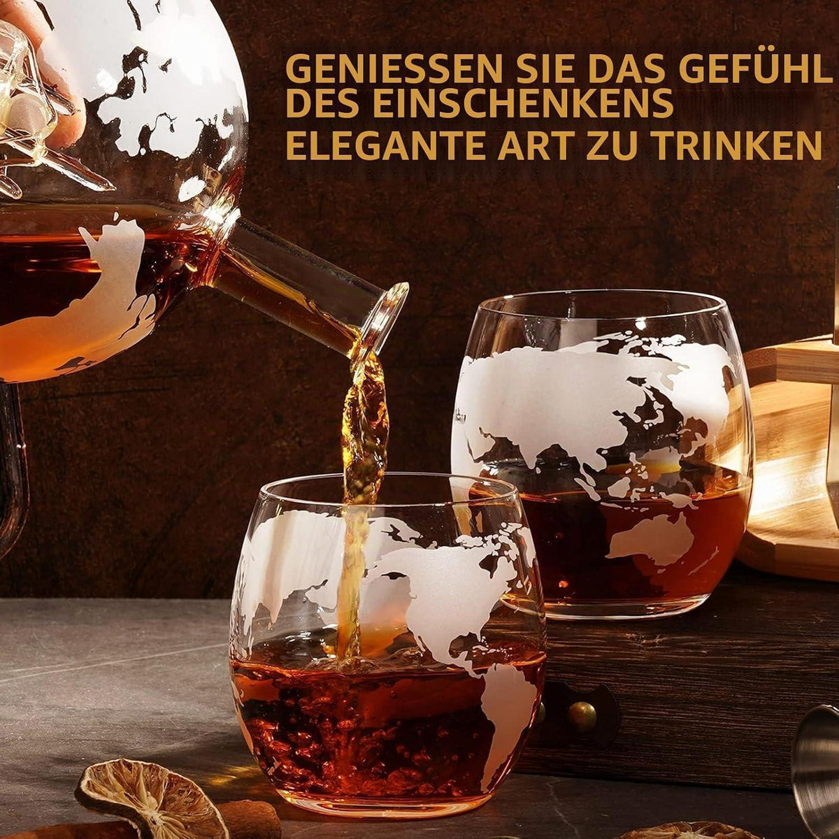 Globus Whiskey Karaffe Set mit 4 Gläsern & Geschenkbox