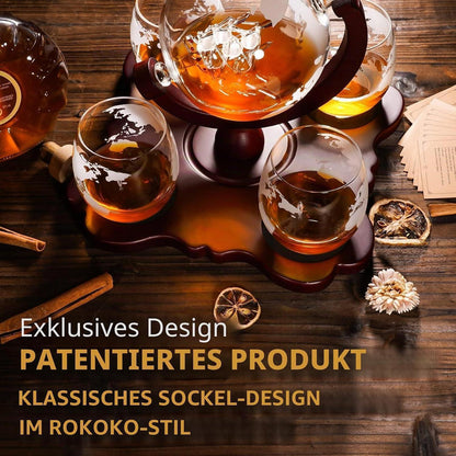 Globus Whiskey Karaffe Set mit 4 Gläsern & Geschenkbox