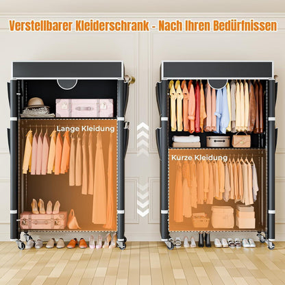 Kleiderständer auf Rollen, Stabil & Verstellbar, Schwarz