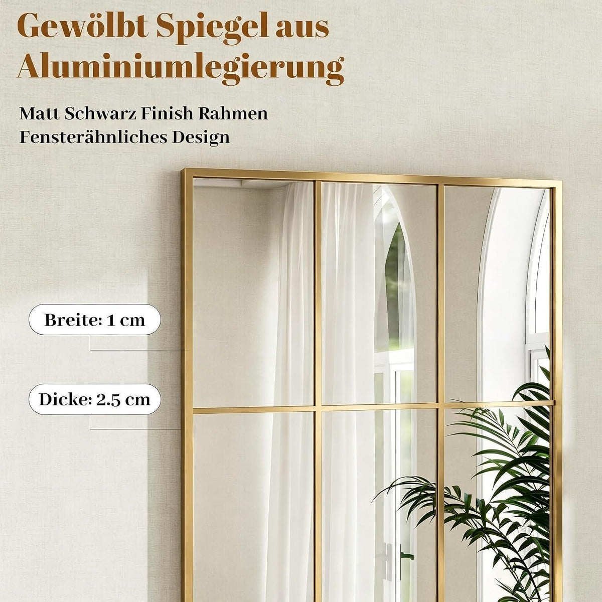 Ganzkörperspiegel mit Ständer – Goldener Metallrahmen, 180x76 cm