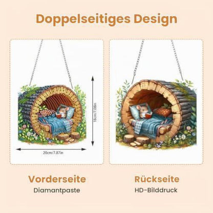 Diamant Painting Anhänger Baumhöhle mit Kette – DIY Fensterdeko