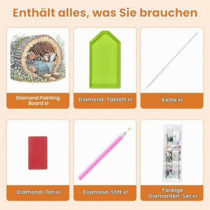 Diamant Painting Anhänger Baumhöhle mit Kette – DIY Fensterdeko