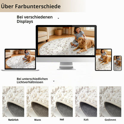 Runder Waschtbarer Teppich 200cm – Vintage Beige Wohnzimmer Teppich