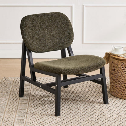 Grüner Chenille Loungesessel mit Holzbeinen – Scandinavian Akzentstuhl