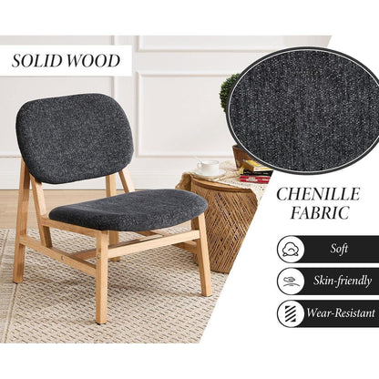 Loungesessel Grau, Chenille & Holzbeine – Bequemer Akzentstuhl
