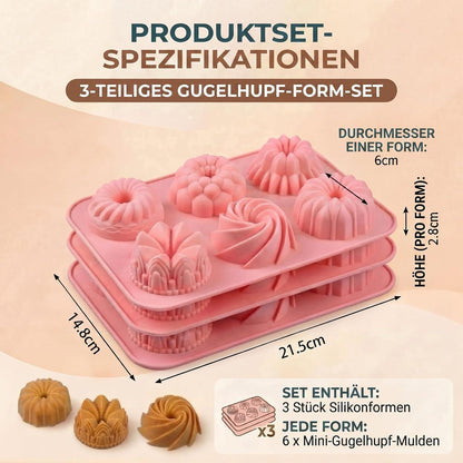 Mini Gugelhupfform Silikon 3er Set | 18 Mulden Backform
