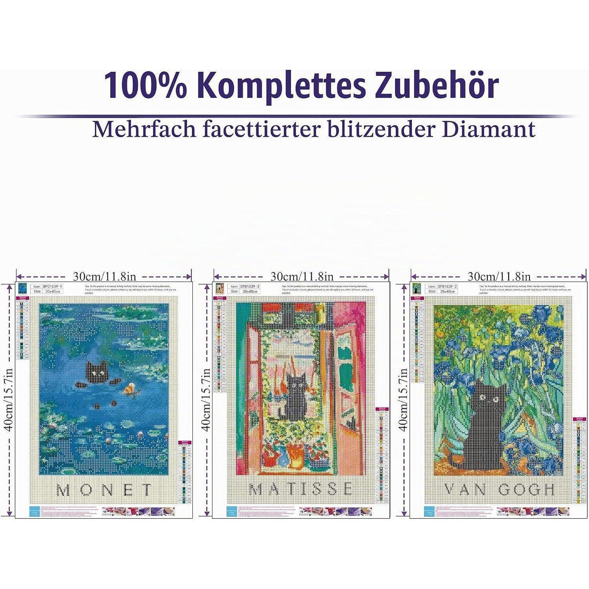 Diamant Malerei Set Schwarze Katze - 3er Pack Erwachsene