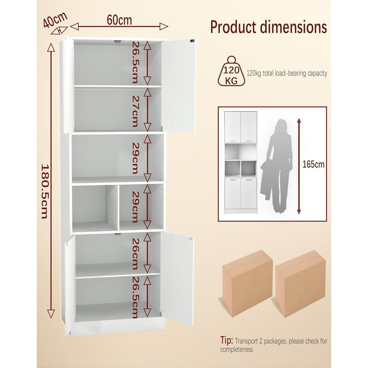 Hochschrank Küche Weiß | 60cm Breit, 5 Ebenen & 2 Türen