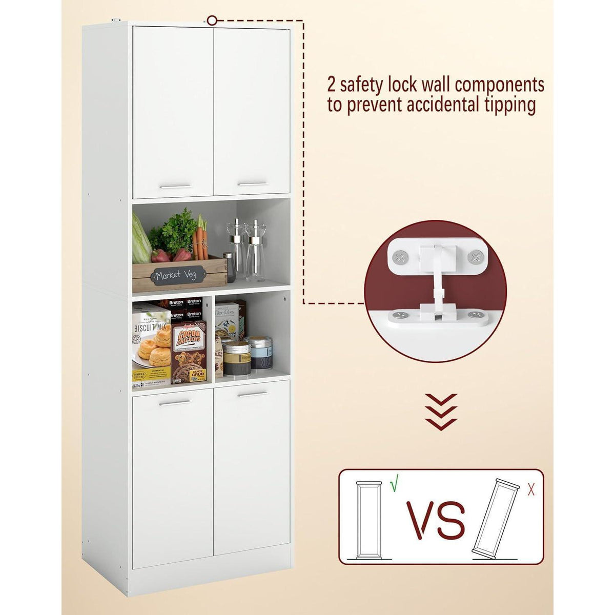 Hochschrank Küche Weiß | 60cm Breit, 5 Ebenen & 2 Türen