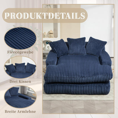 Boneless Couch: Bequemes Cord-Schlafsofa mit 3 Kissen (Marineblau)