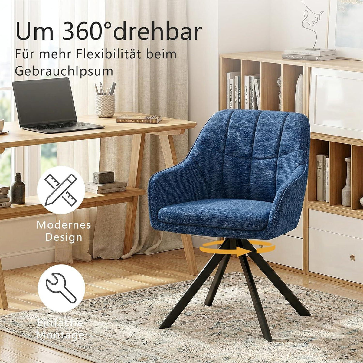 Drehbarer Esszimmerstuhl Set Dunkelblau – 4er Set mit Chenille