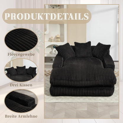 Boneless Couch: Bequemes Cord-Schlafsofa mit 3 Kissen (Schwarz)