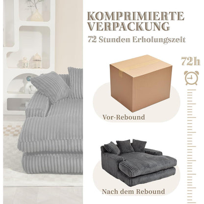Boneless Couch: Bequemes Cord-Schlafsofa mit 3 Kissen (Dunkel Grau)