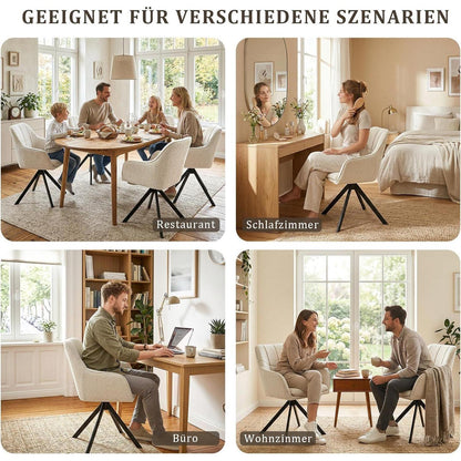 Drehbarer Esszimmerstuhl Set 6er – Cremeweiß, Chenille & 360°