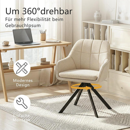 Drehbarer Esszimmerstuhl Set 4er – Cremeweiß, Chenille & 360°