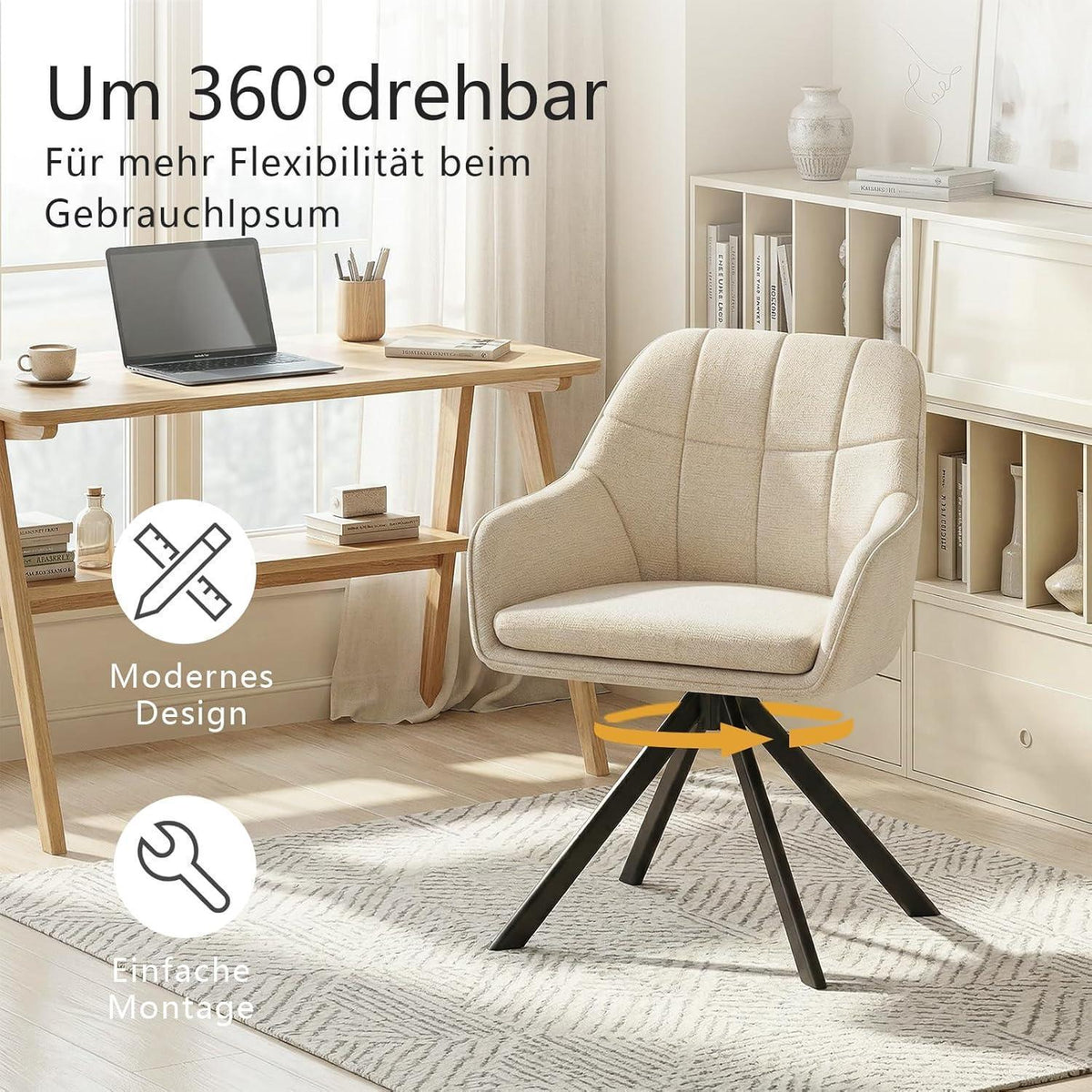 Drehbare Esszimmerstühle 2er Set – Cremeweiß, 360° Komfort