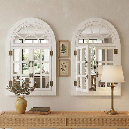 Klappbarer Fenster-Wandspiegel Holzrahmen Weiß 60x90