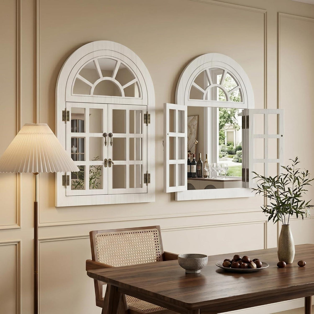 Klappbarer Fenster-Wandspiegel Holzrahmen Weiß 60x90