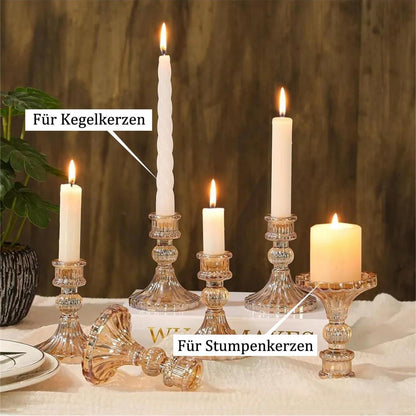 Kerzenhalter Glas Gold, 2er Set 10cm Gestreift Kristall