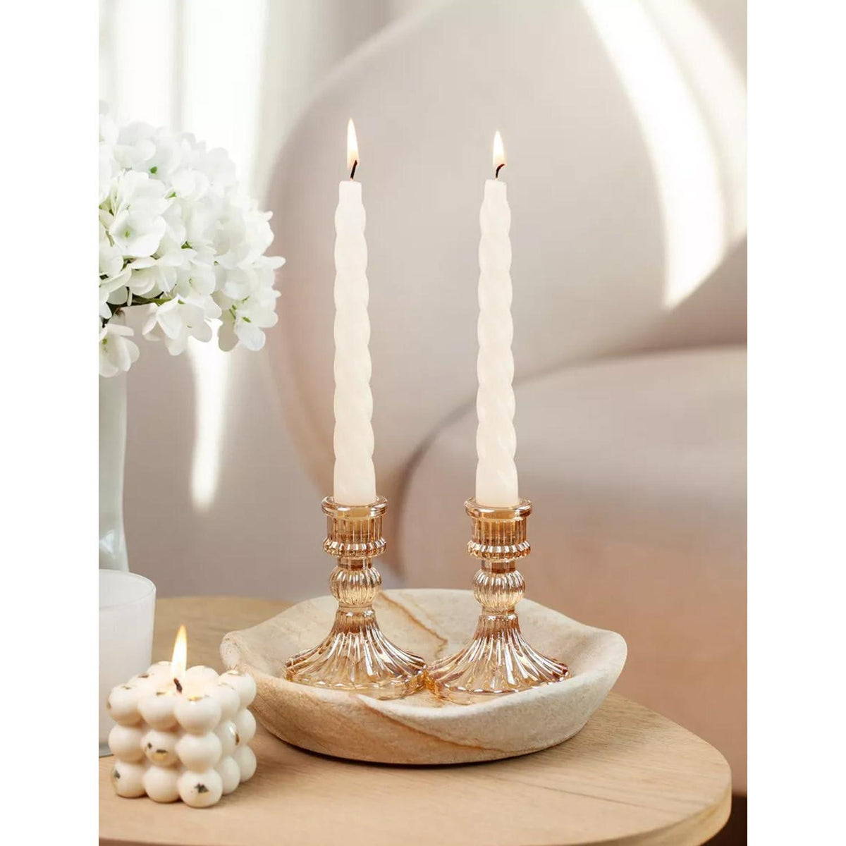Kerzenhalter Glas Gold, 2er Set 10cm Gestreift Kristall