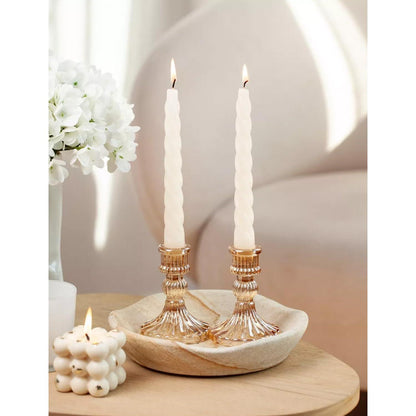 Kerzenhalter Glas Gold, 2er Set 10cm Gestreift Kristall