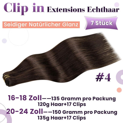 Echthaar Clip-In Extensions Dunkelbraun 45cm