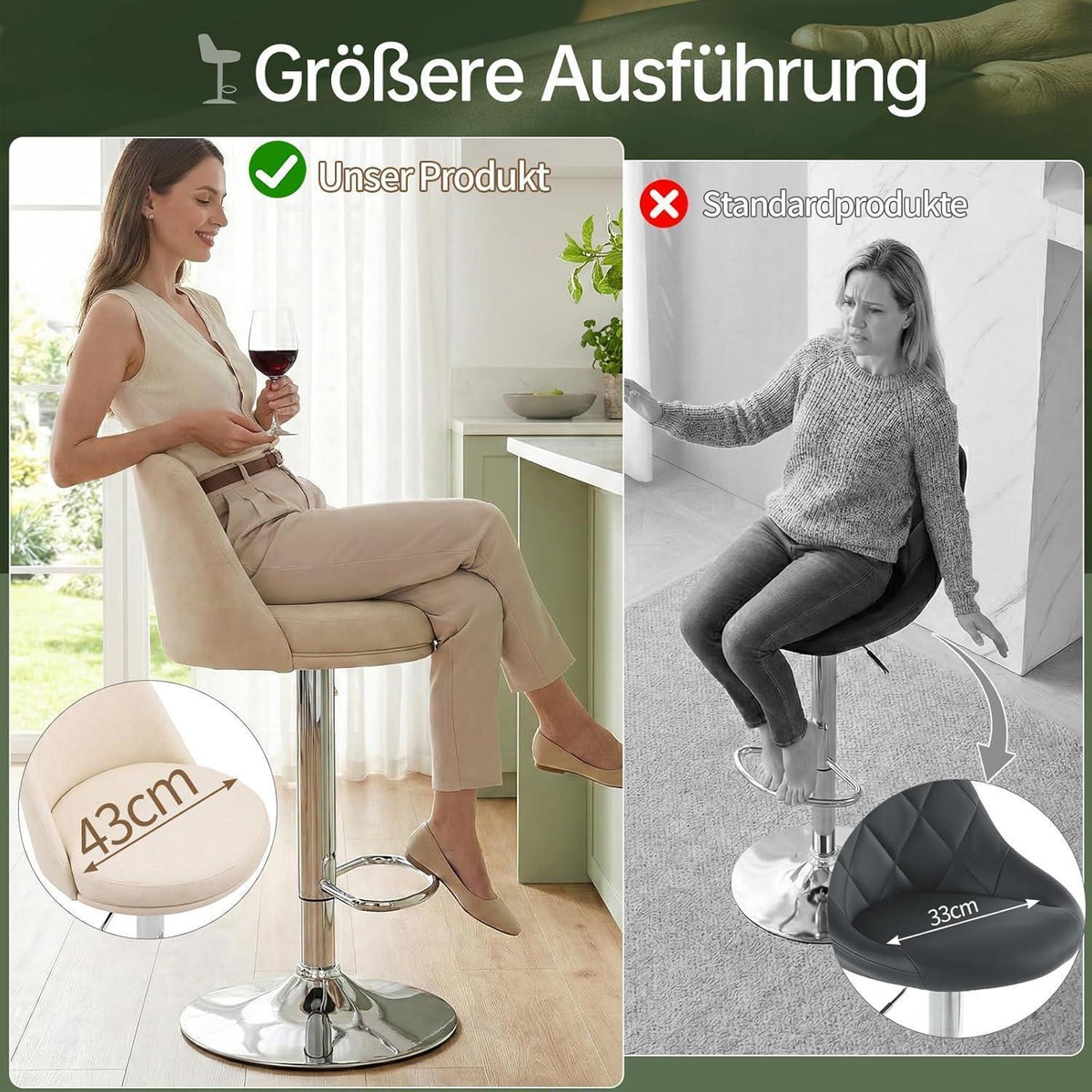 Barhocker Set 2er – Höhenverstellbar, Beigeweiß