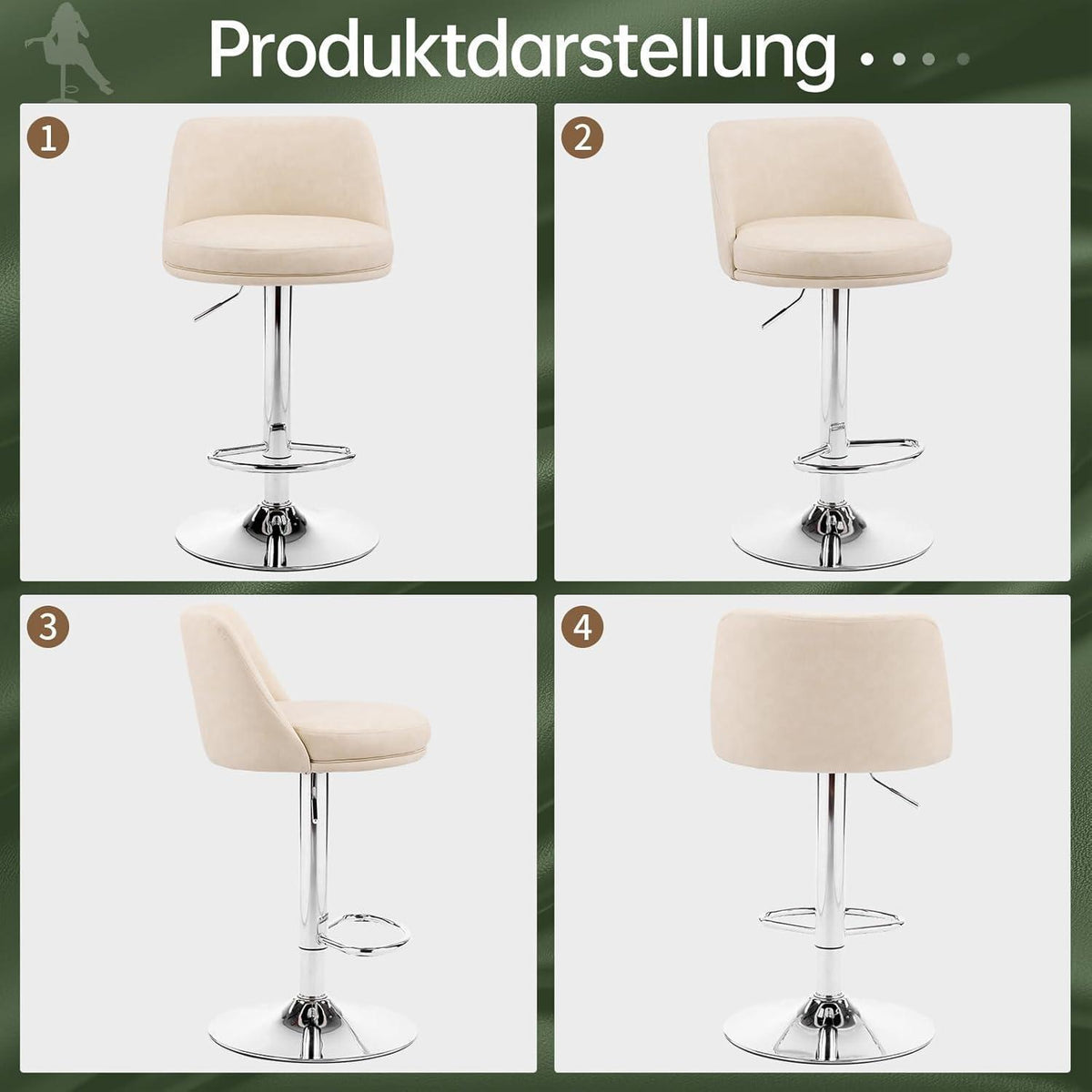 Barhocker Set 2er – Höhenverstellbar, Beigeweiß