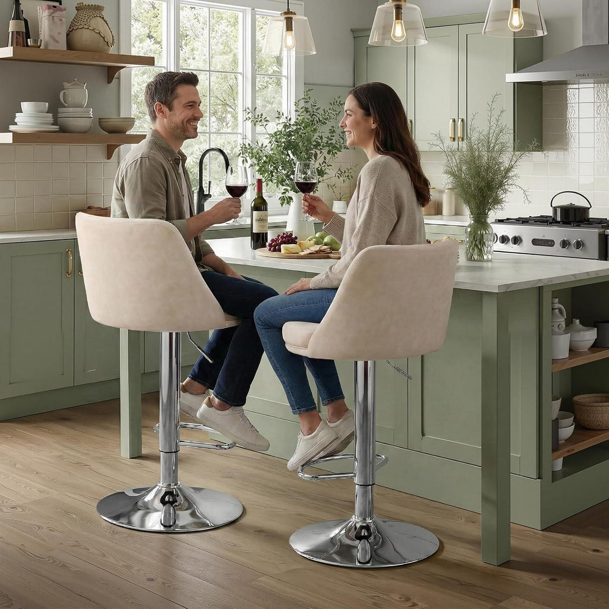 Barhocker Set 2er – Höhenverstellbar, Beigeweiß