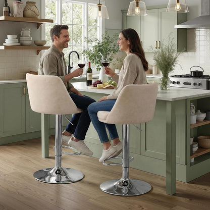 Barhocker Set 2er – Höhenverstellbar, Beigeweiß